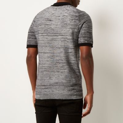 Grey textured zip-up polo shirt